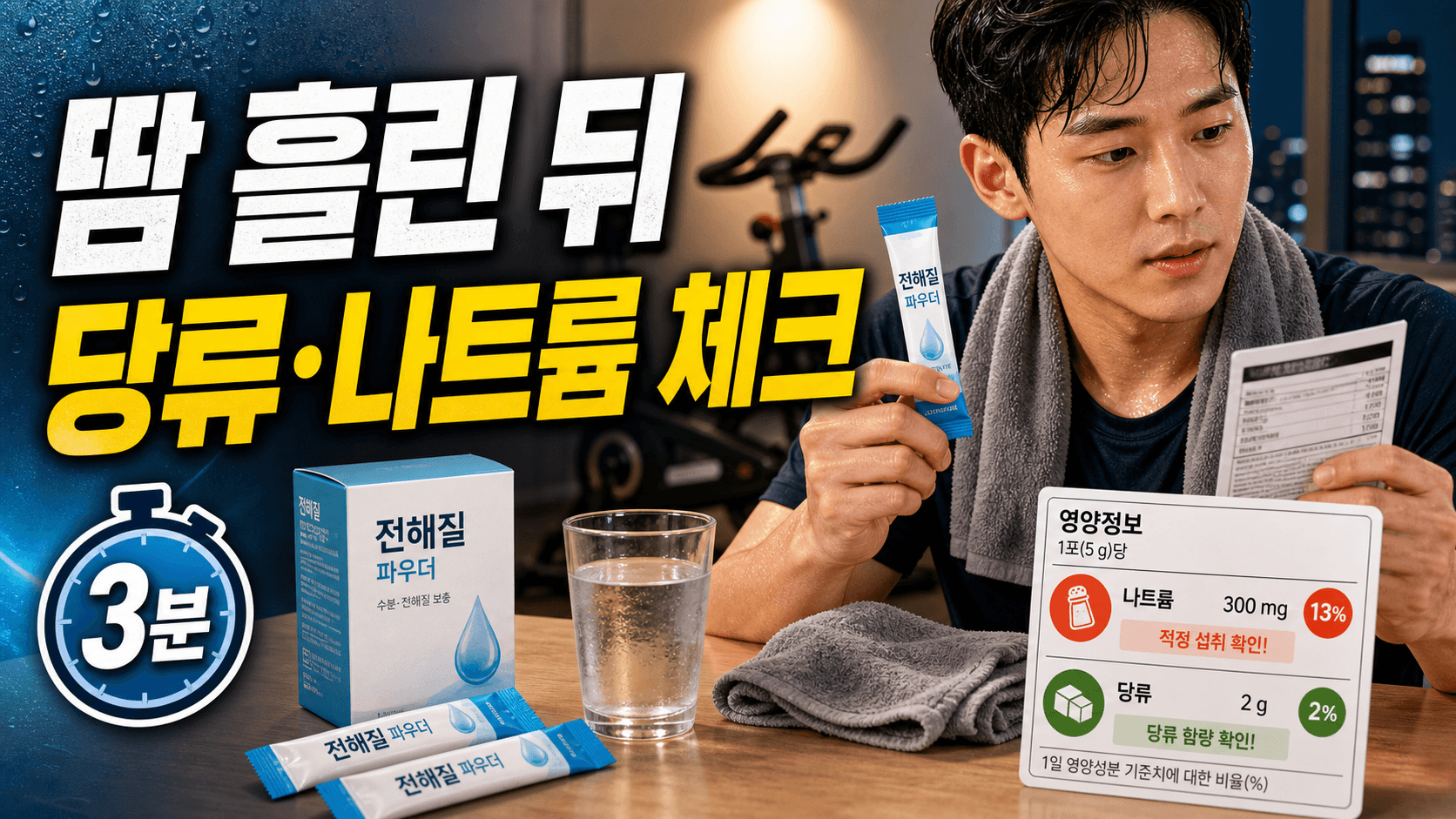 퇴근 후 땀 뺐다면 전해질 파우더, 당류·나트륨 3분 체크 대표 이미지