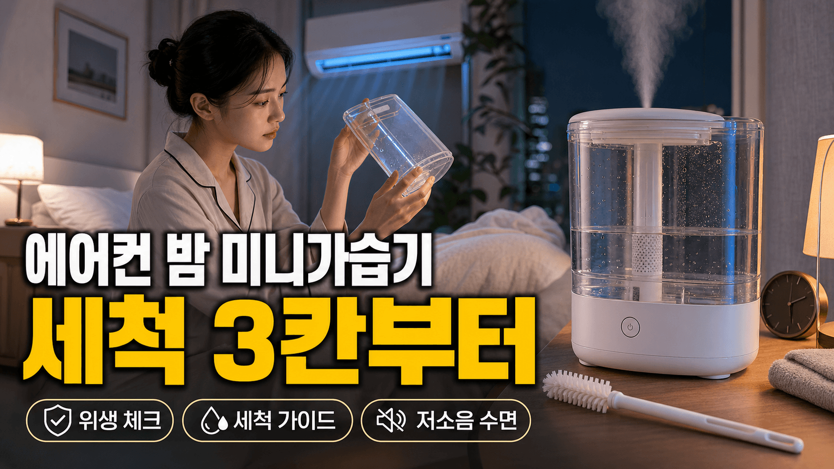 에어컨 밤 목 건조해 미니가습기, 세척 3칸부터
