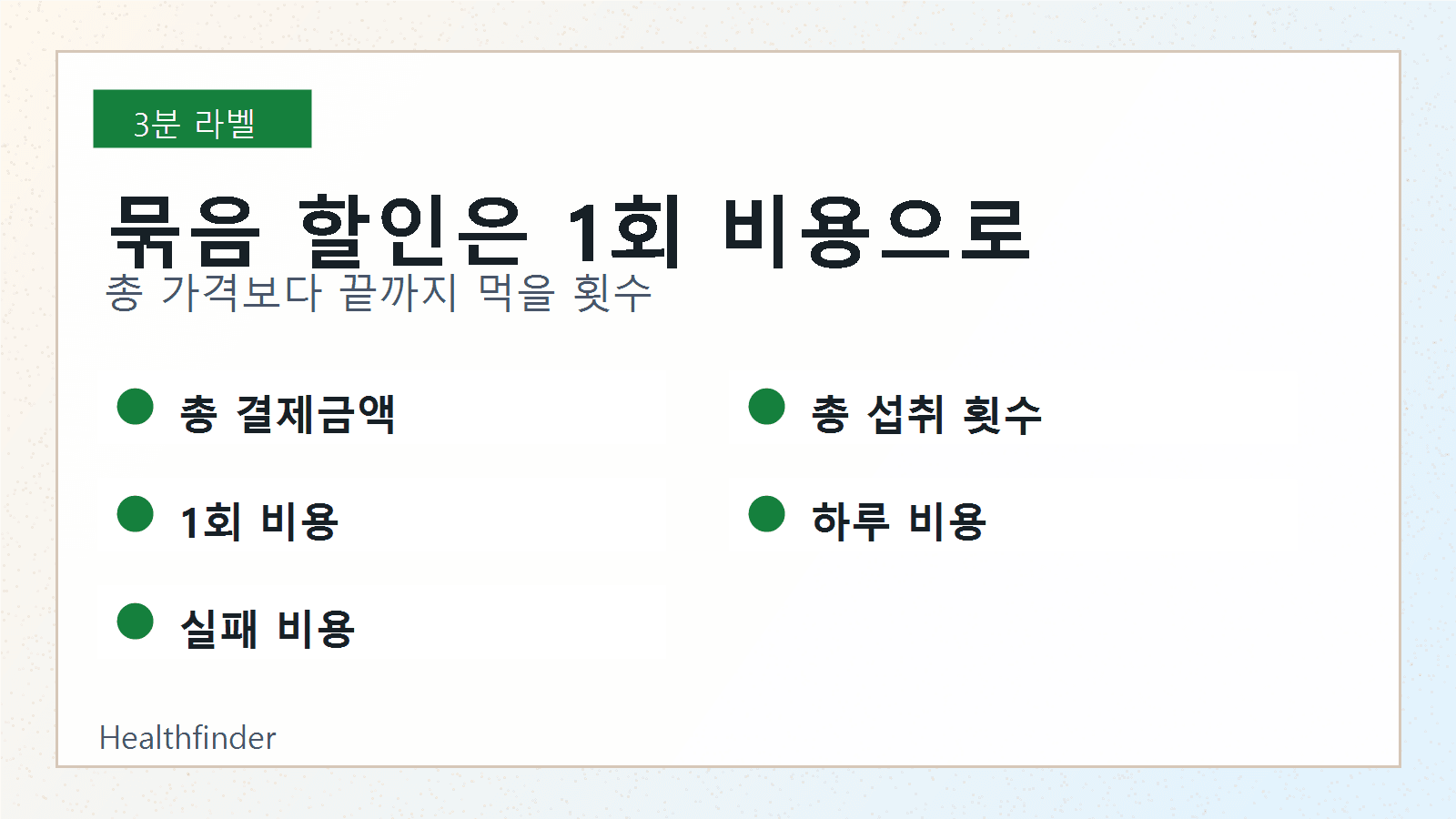 애사비 구미, 음료, 액상 식초의 총 가격을 1회 비용과 실제 섭취 횟수로 나누어 계산하는 비용 워크시트