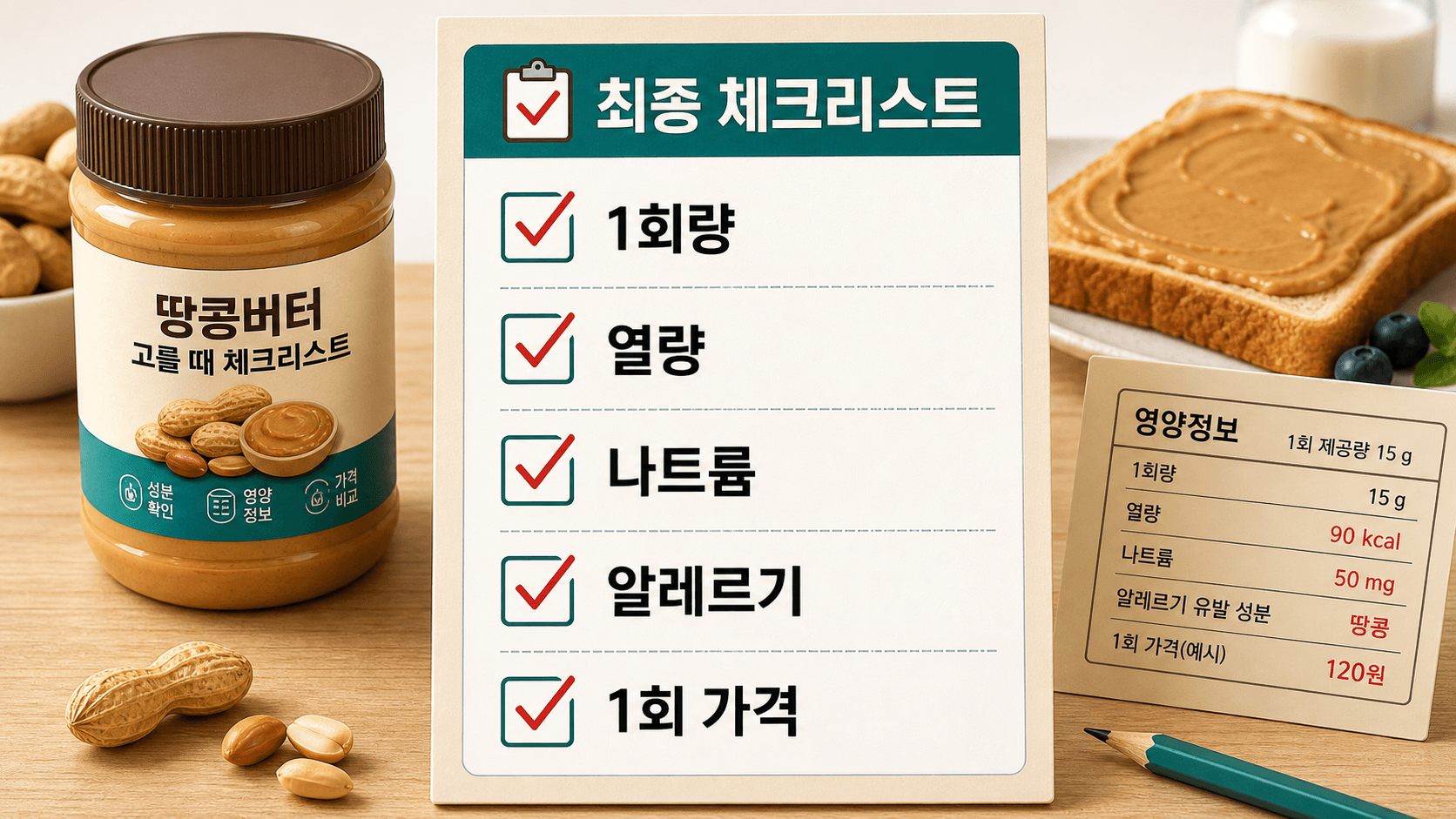 땅콩버터 구매 전 100%, 1회량, 열량, 알레르기, 1회 가격을 체크하는 최종 체크리스트