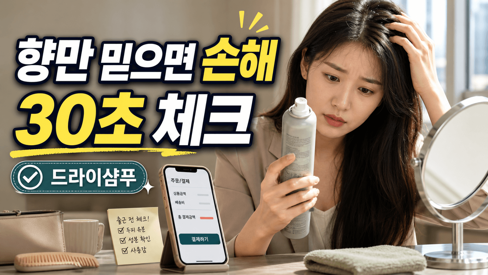 출근 전 머리 떡져 드라이샴푸, 향만 믿으면 손해 30초 체크