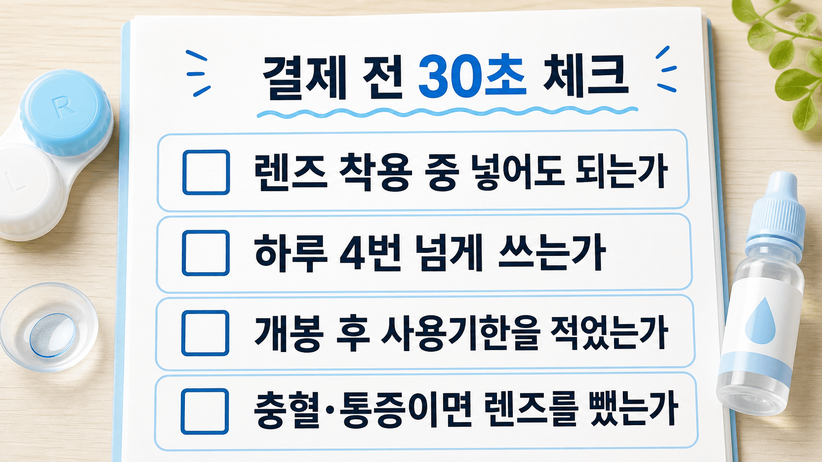 렌즈 착용자가 인공눈물을 결제하기 전 확인할 네 가지 체크시트