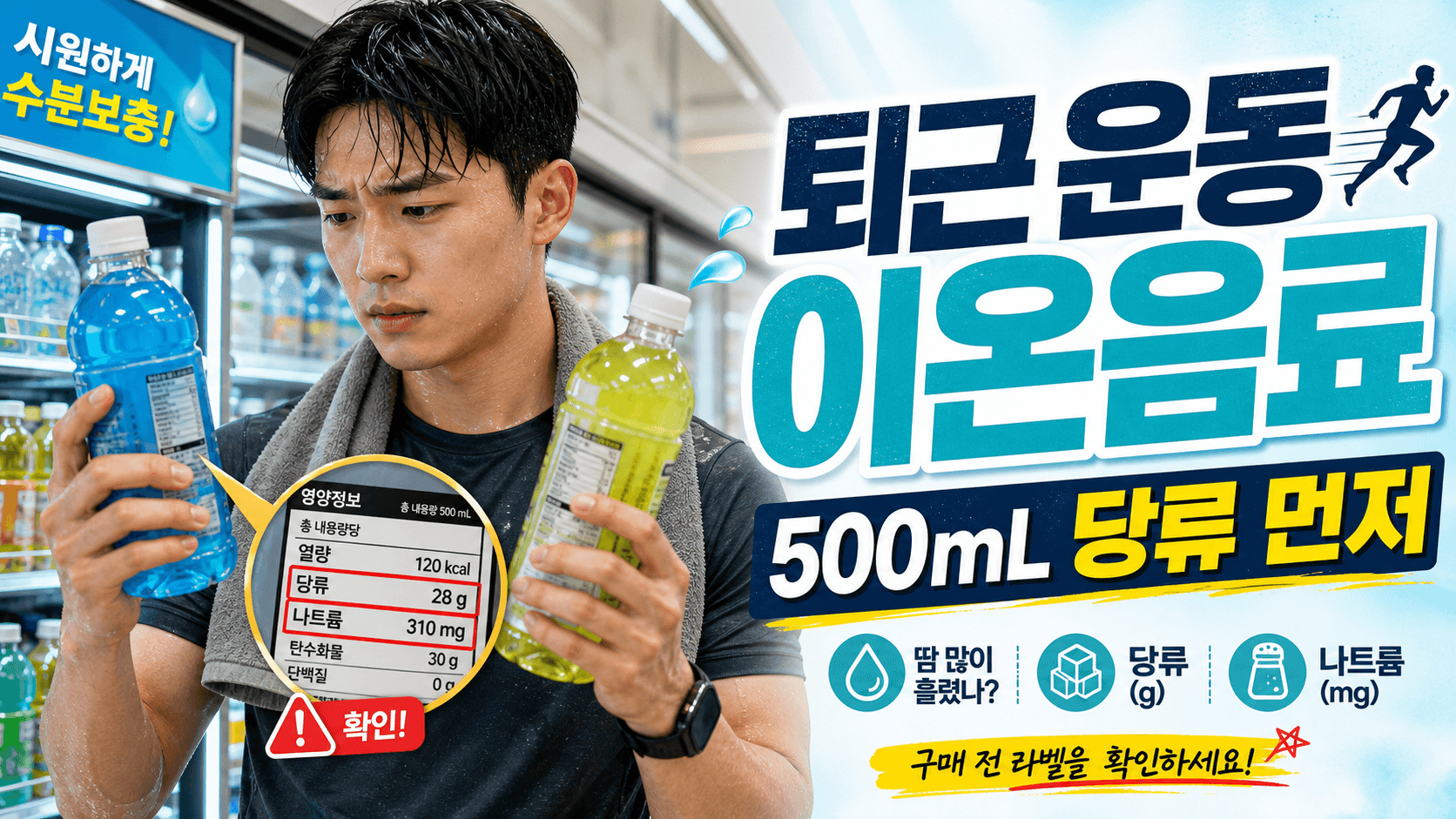 퇴근 운동 이온음료, 500mL 당류 모르고 마시면 손해