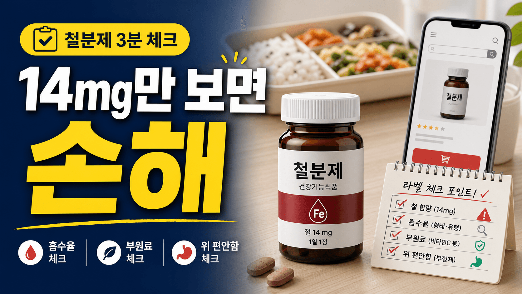 점심 뒤 피곤해 철분제 14mg, 빈혈 문구만 보면 손해 3분 체크