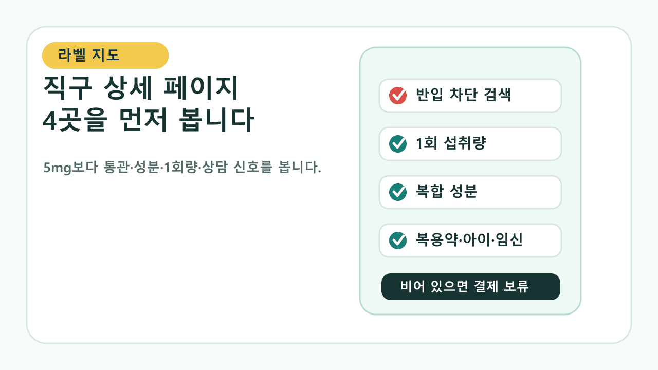 멜라토닌 해외직구 상세 페이지에서 성분명, 함량, 반입 차단, 상담 신호를 순서대로 확인하는 라벨 지도