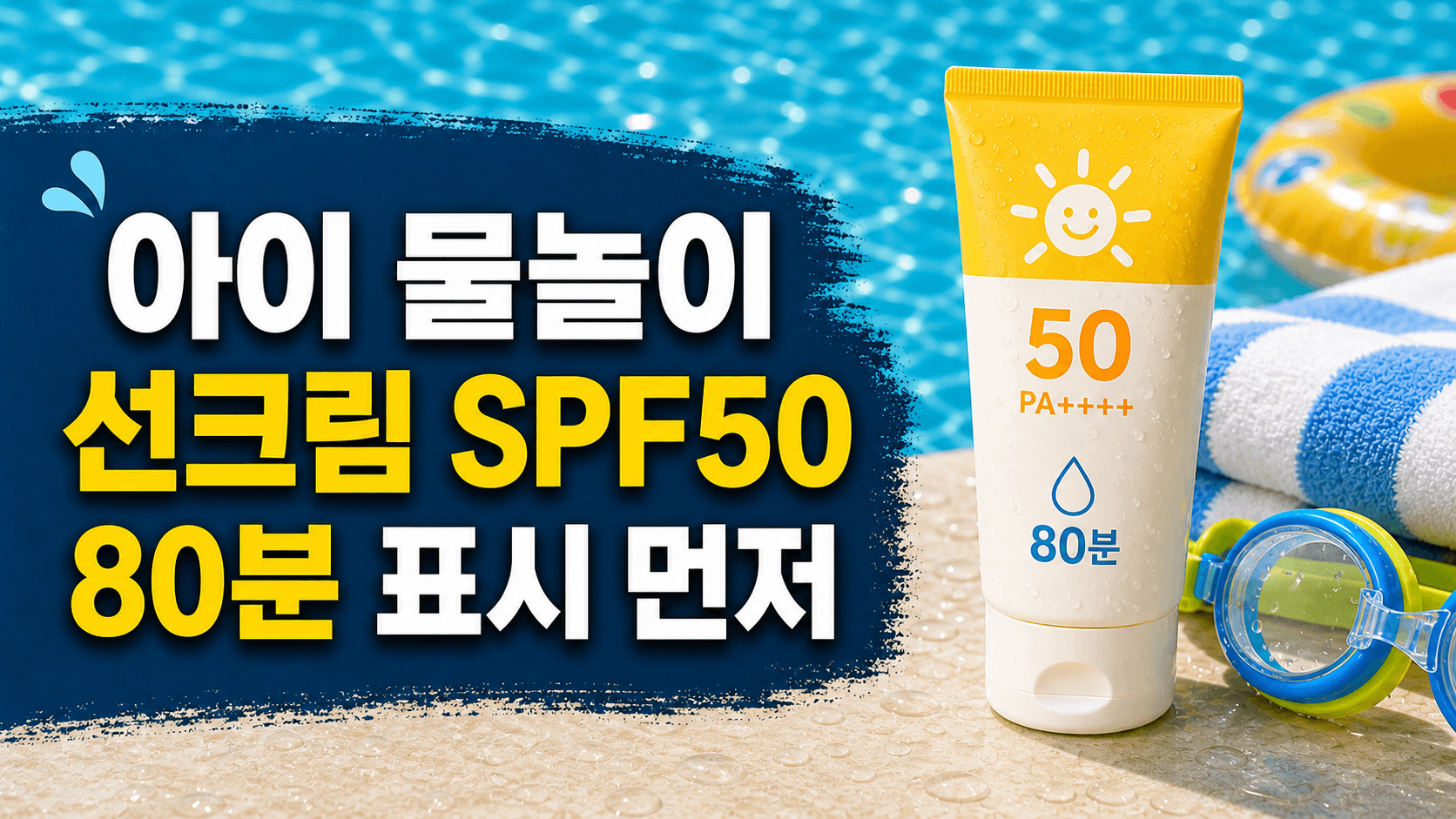 아이 물놀이 선크림 SPF50, 80분 표시가 먼저입니다