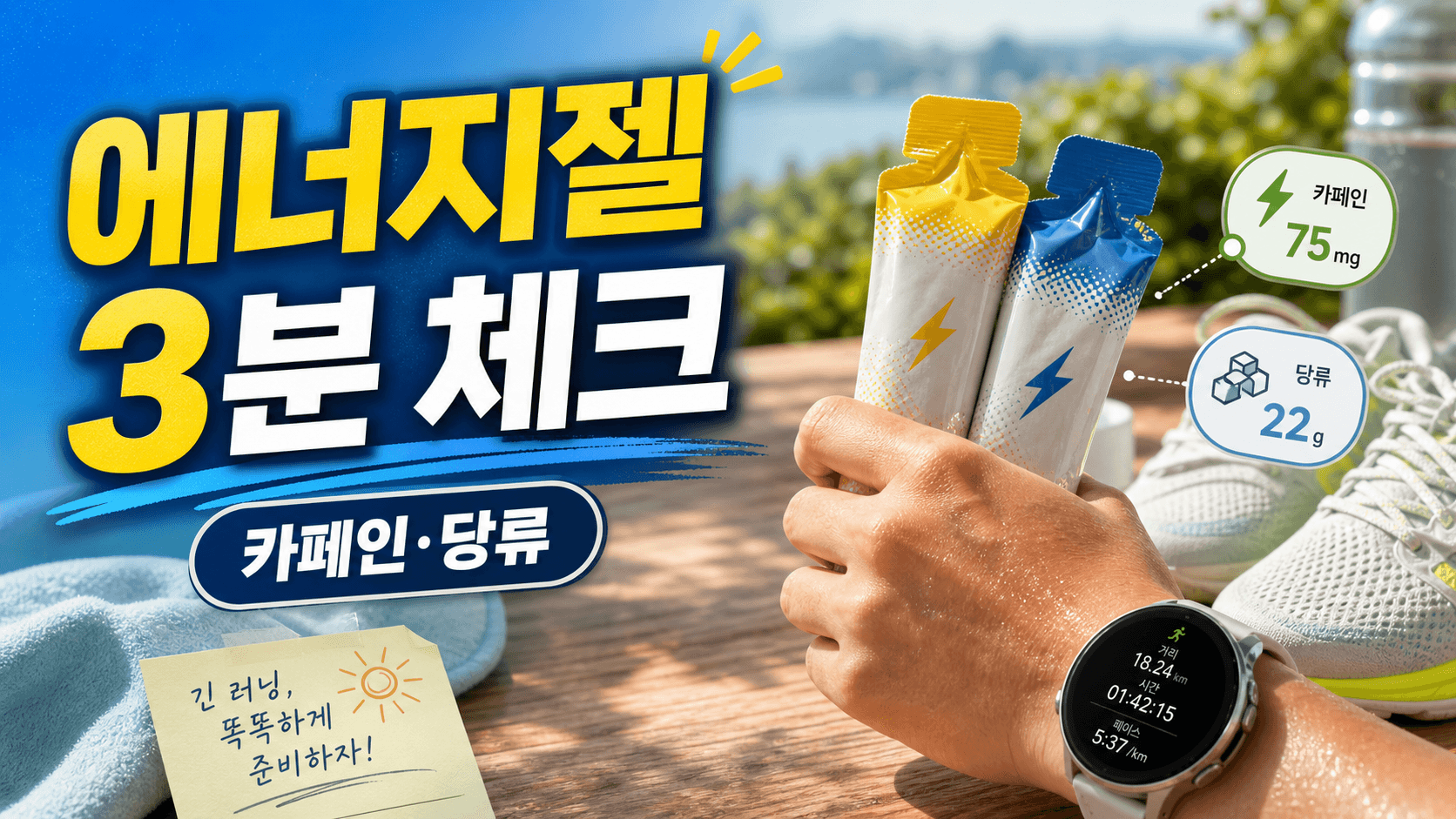 주말 장거리 러닝 전 에너지젤 1포, 카페인·당류 3분 체크