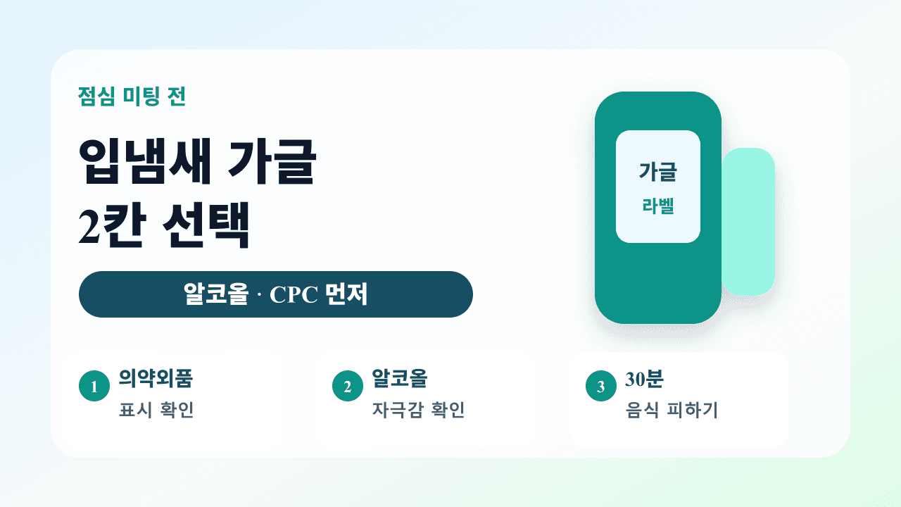 점심 미팅 입냄새 가글, 알코올·CPC 2칸으로 헛구매 줄이기