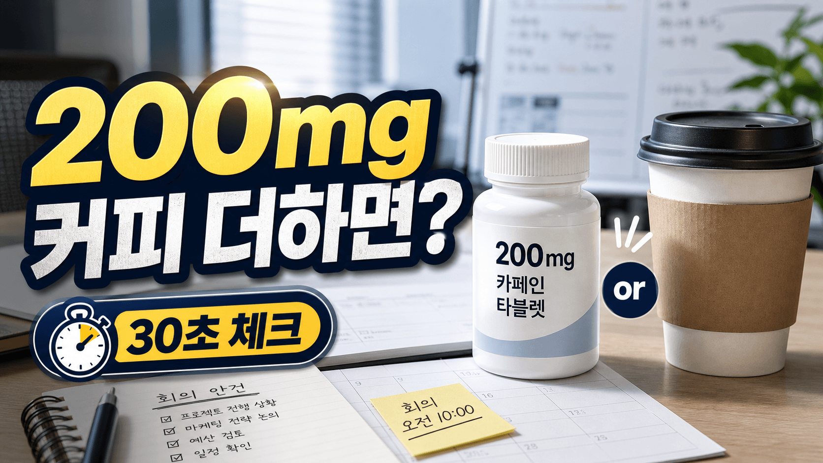 회의 전 카페인정 200mg, 커피 더하면 손해 30초 체크