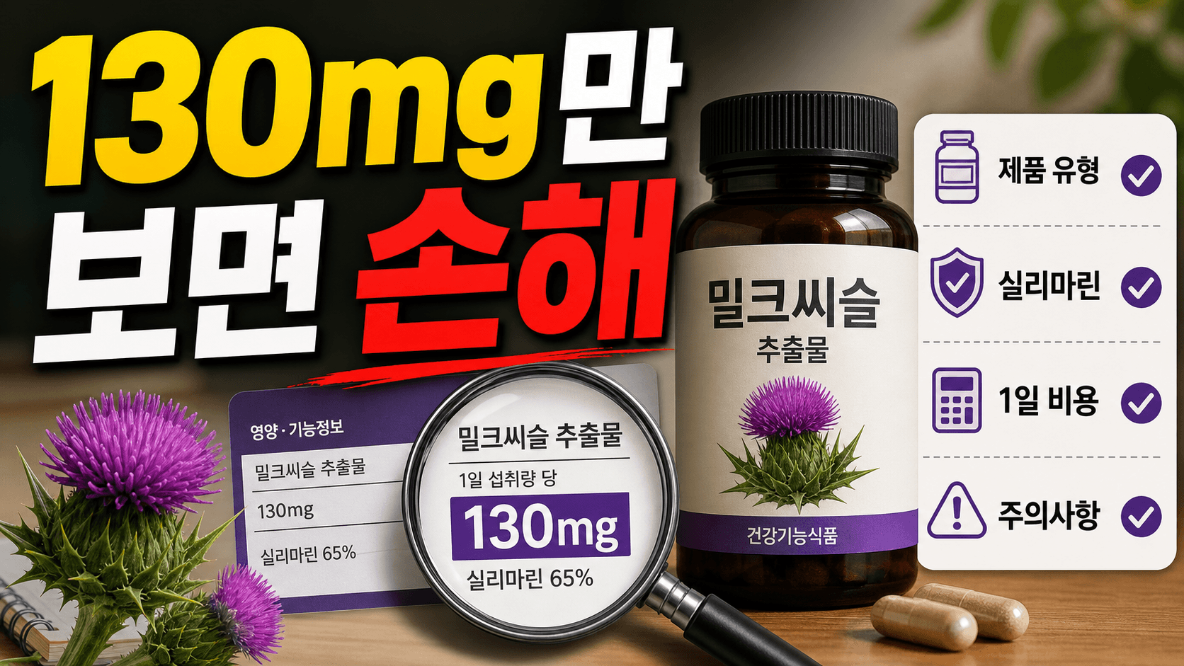 밀크씨슬 실리마린 130mg만 보면 손해, 간 건강 라벨 3분 체크 대표 이미지