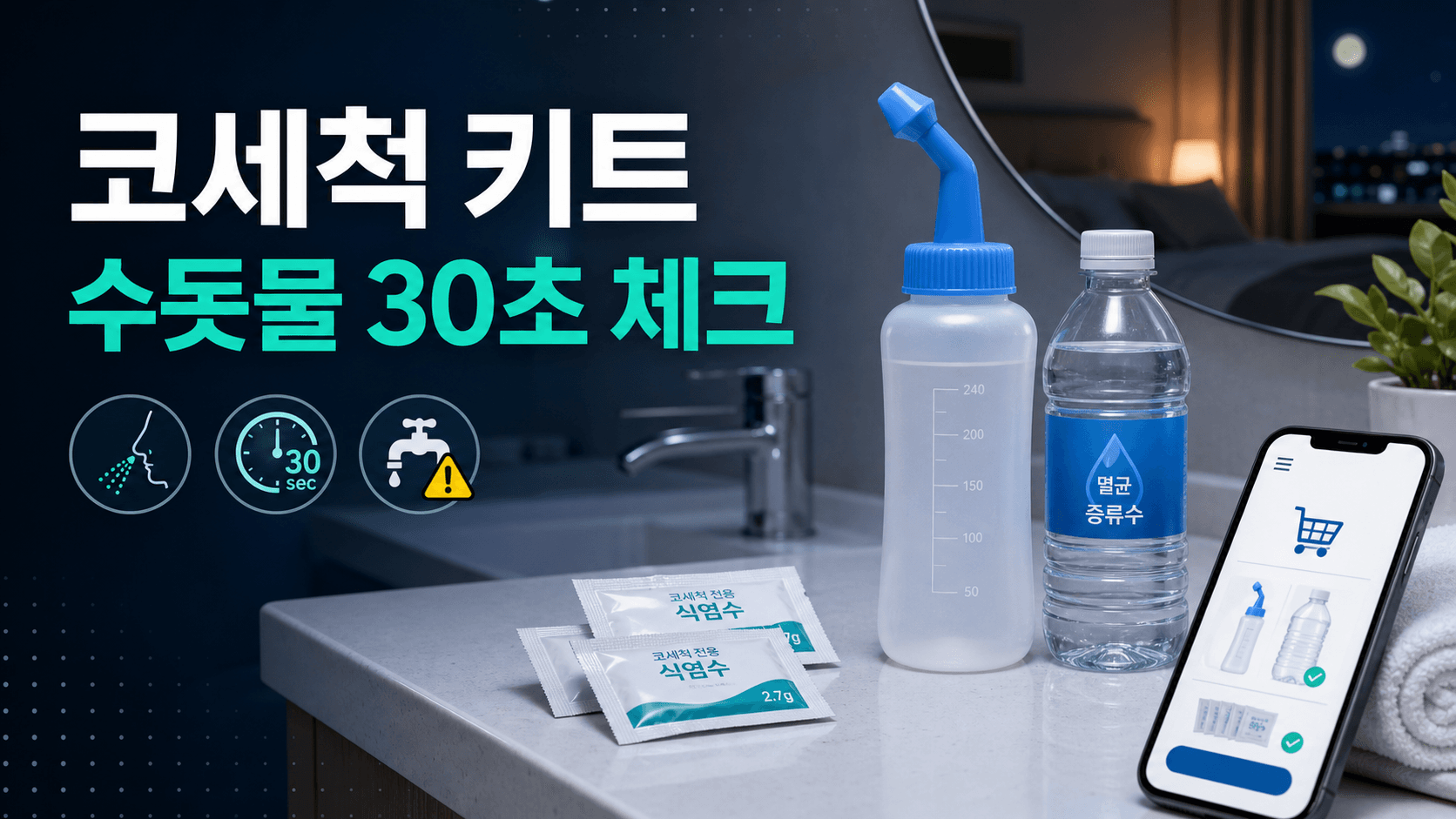 밤 코막힘 코세척 키트, 수돗물 쓰면 손해 30초 체크
