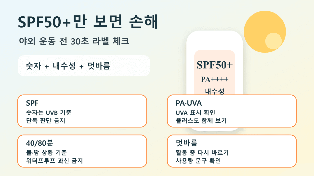야외 운동 전 선스틱 SPF50+, 숫자만 보면 손해 30초 체크