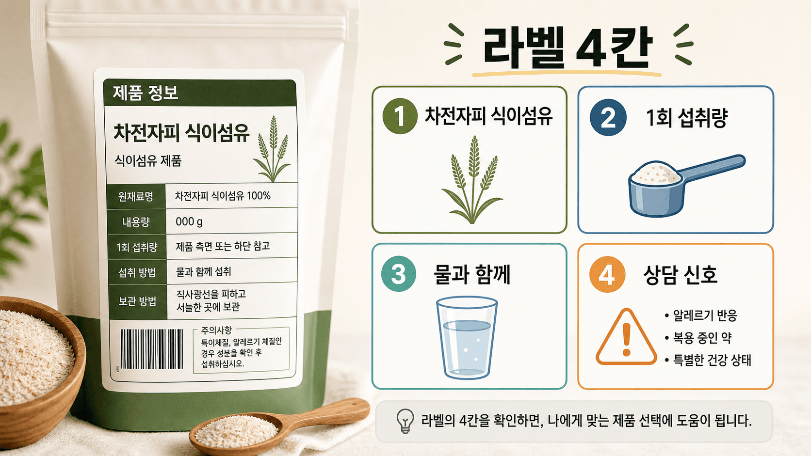 차전자피 식이섬유 제품 라벨에서 4칸을 확인하는 이미지