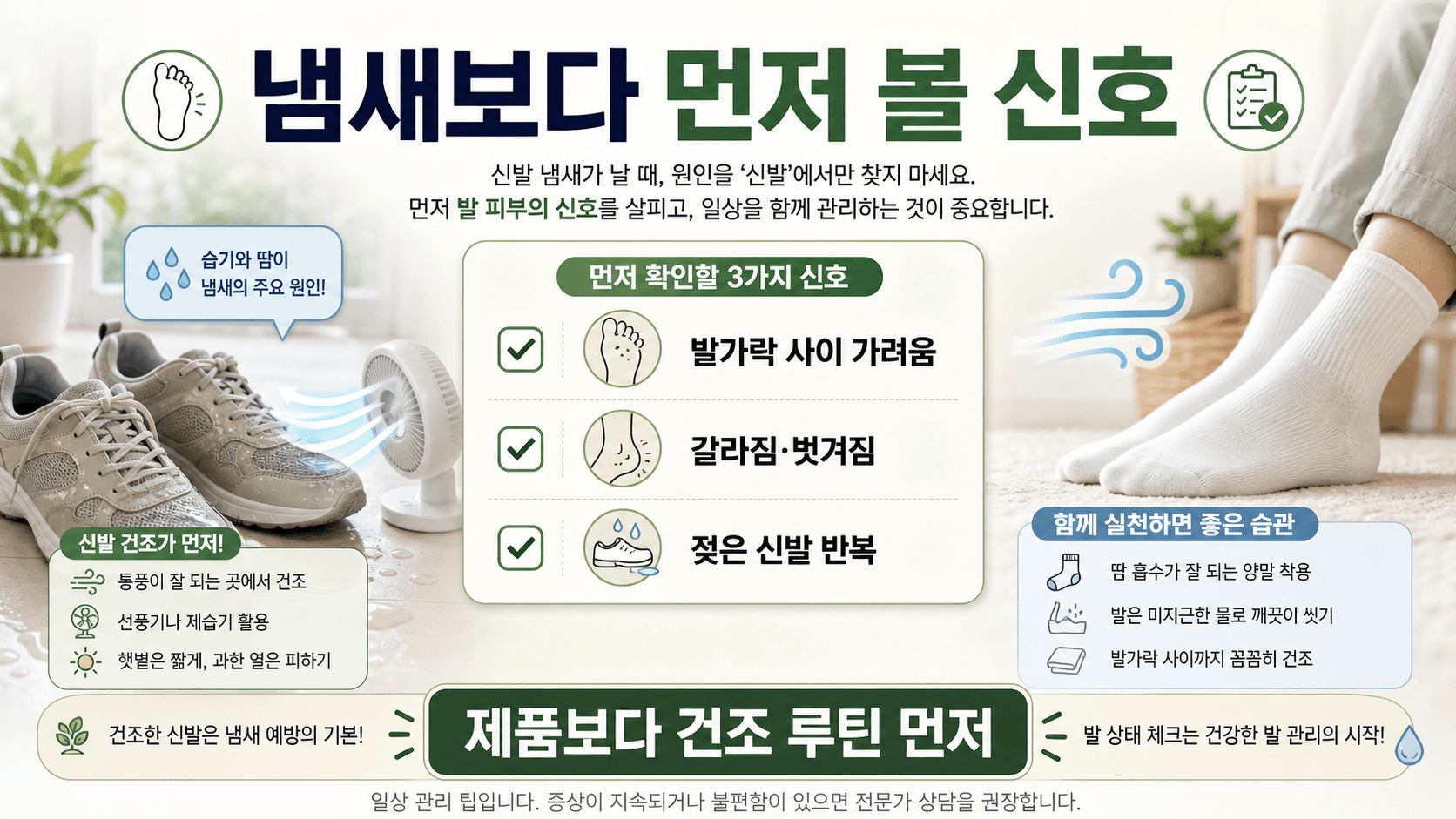 신발 냄새보다 먼저 볼 발 피부 신호와 건조 루틴을 정리한 체크 이미지