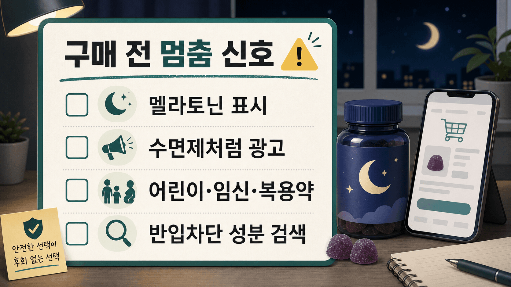 멜라토닌 표시, 수면제처럼 광고, 어린이·임신·복용약, 반입차단 성분 검색을 확인하는 구매 전 멈춤 신호 체크리스트
