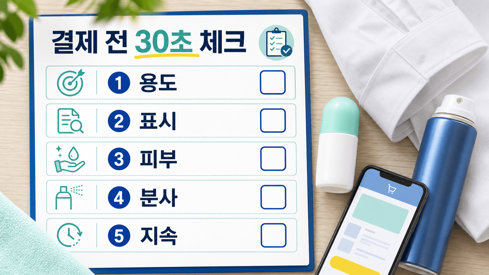 여름 데오드란트 결제 전 용도, 표시, 피부, 분사, 지속을 확인하는 30초 체크리스트 이미지