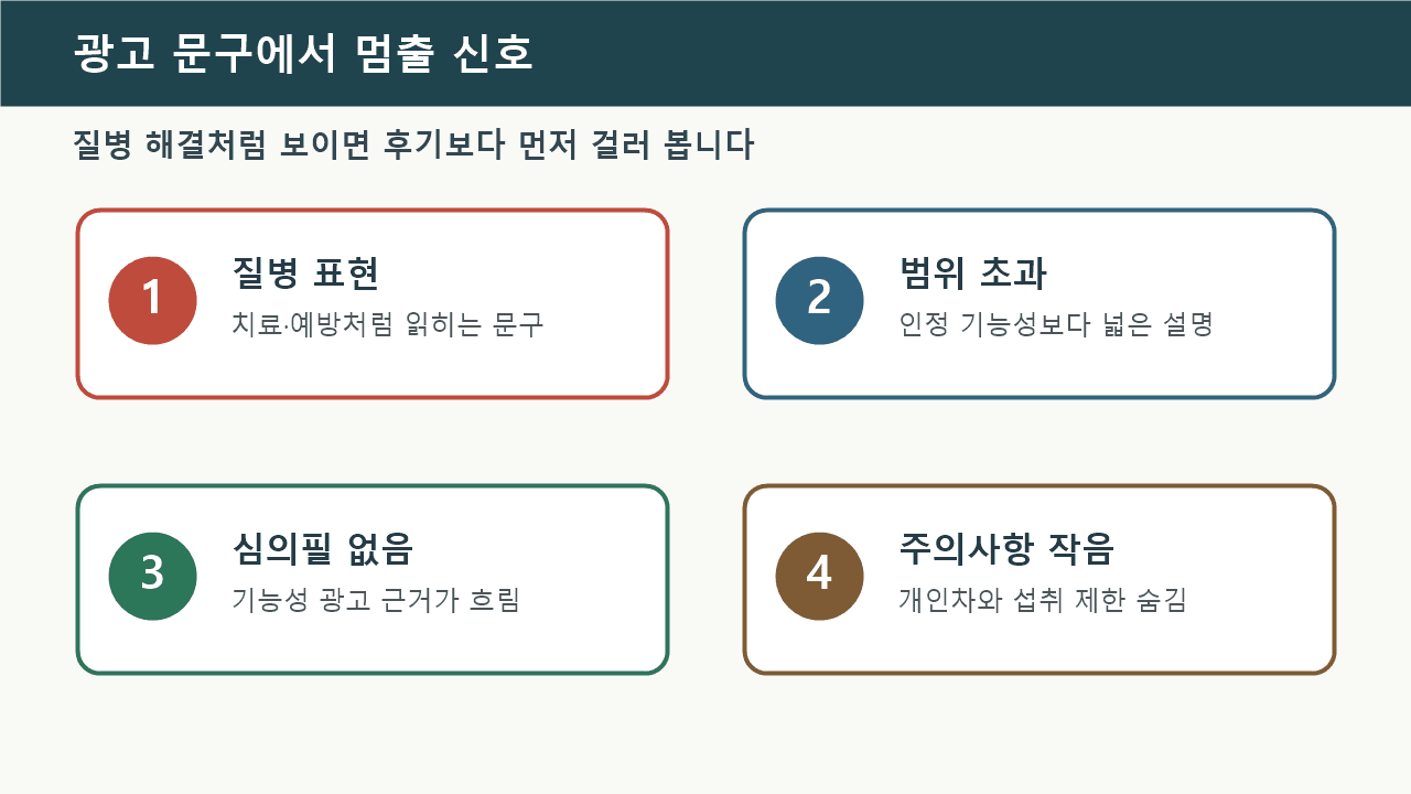 건강기능식품 인정마크와 표시광고 심의필을 후기 수보다 먼저 확인하는 체크 화면