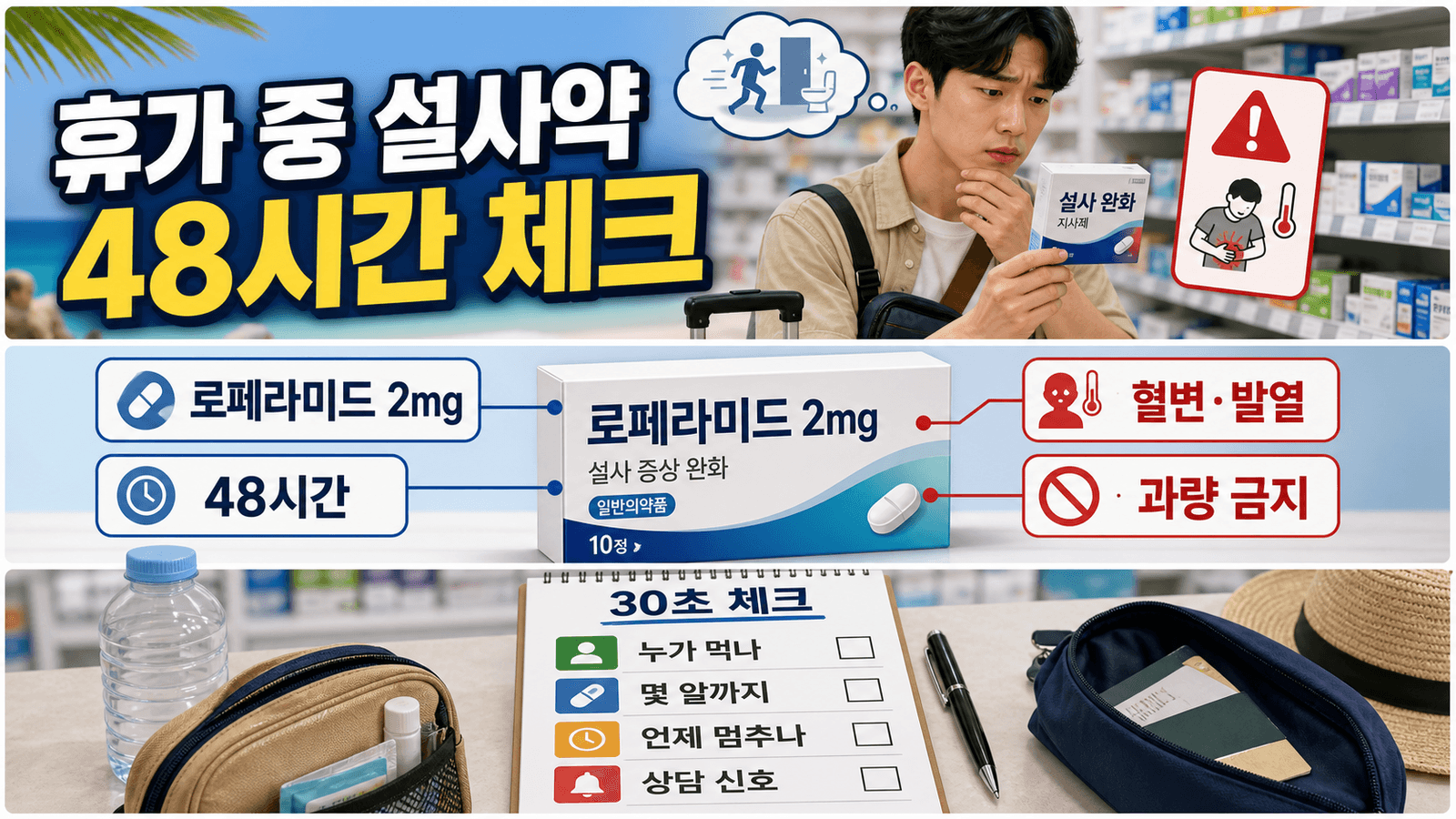 휴가 중 설사약 로페라미드 2mg, 48시간 넘기기 전 30초 체크