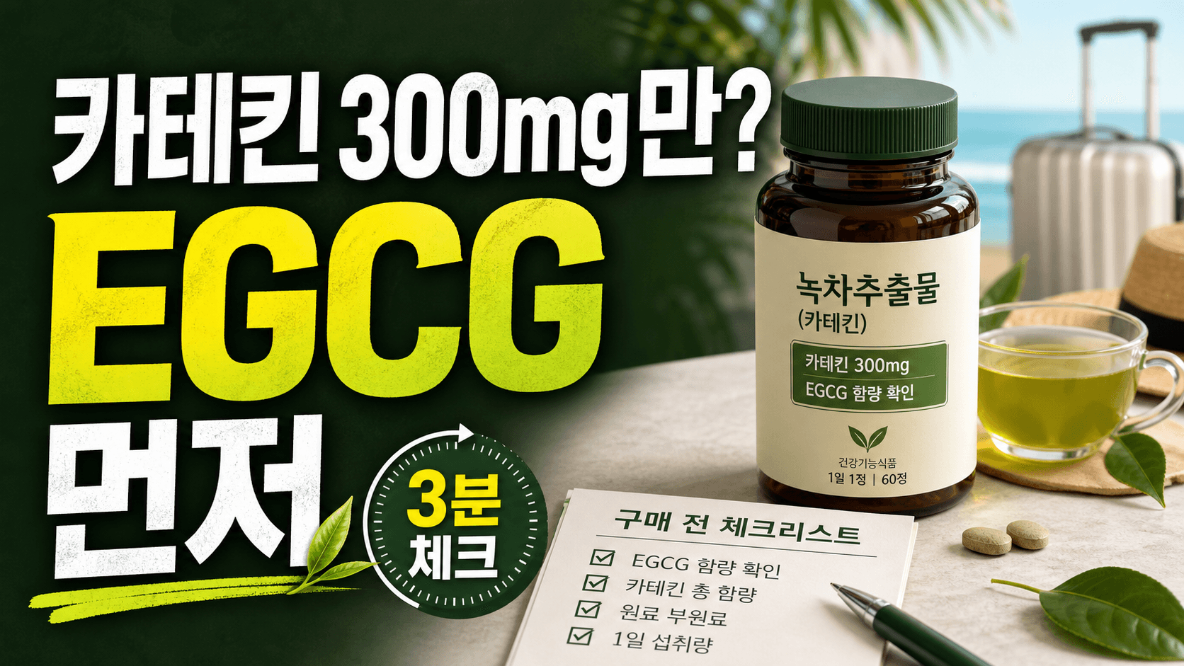 휴가 전 녹차추출물, 카테킨 300mg만 보면 손해 3분 체크