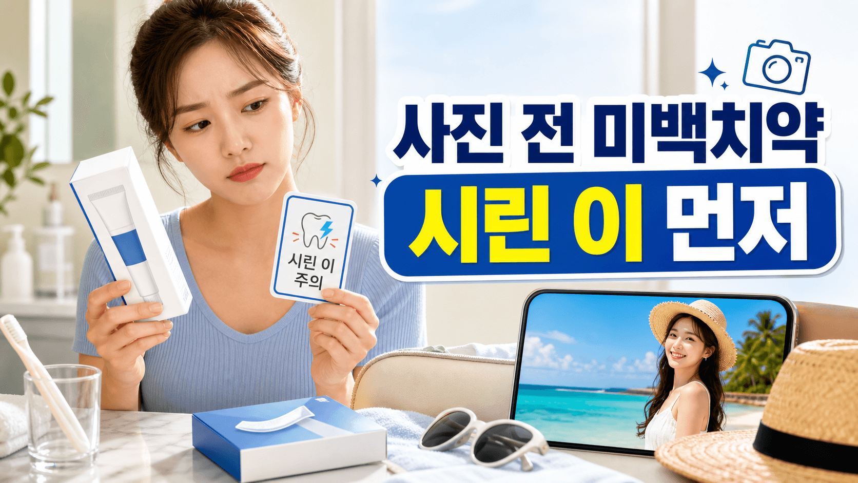 휴가 사진 전 미백치약, 시린 이 있으면 7일 먼저 멈춤