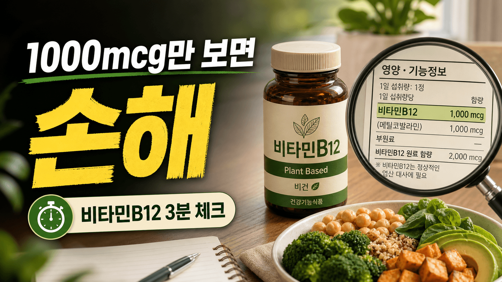 채식 시작 후 비타민B12 1000mcg, 고함량만 보면 손해 3분 체크