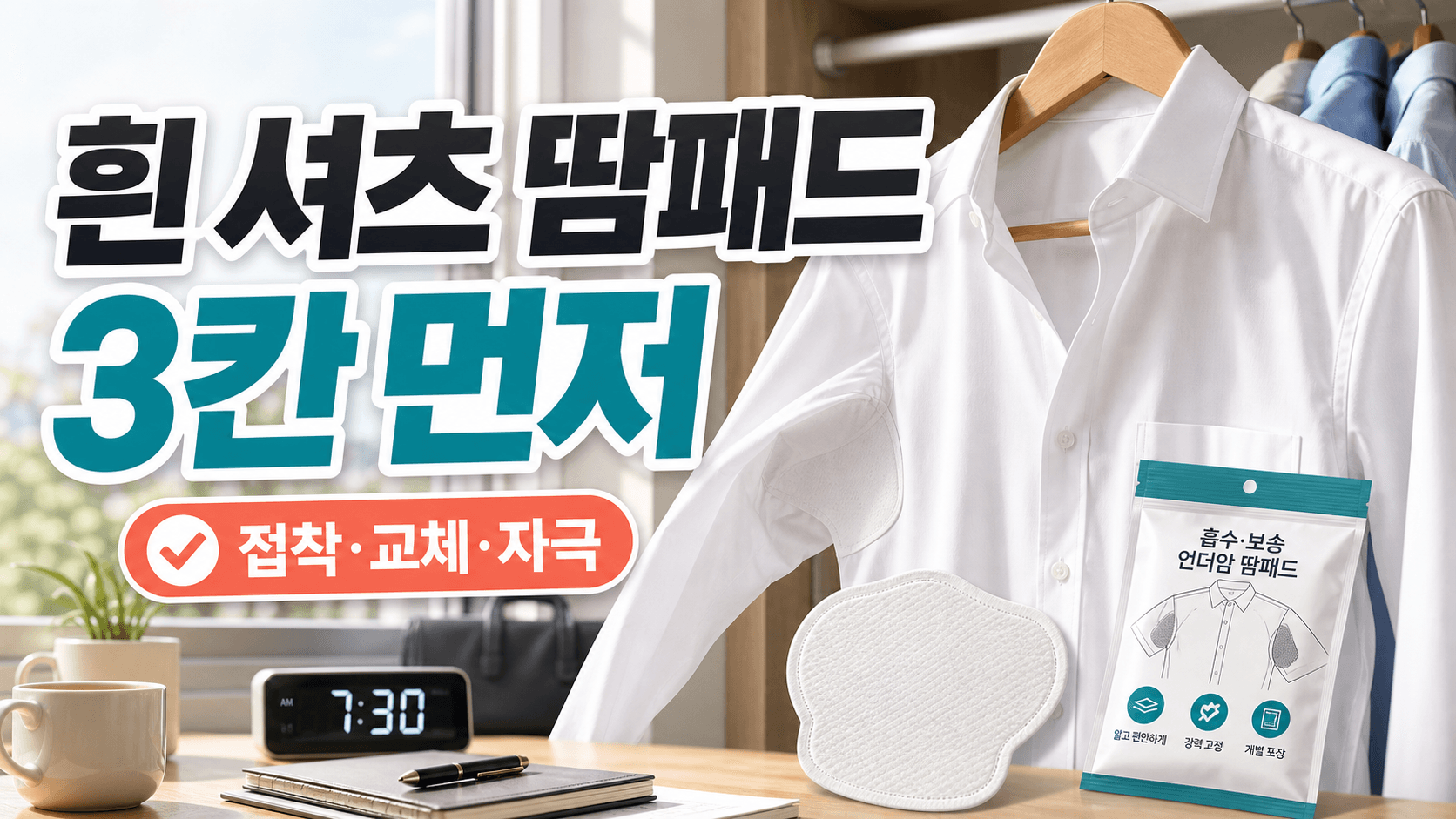 흰 셔츠 땀패드 처음이면, 접착보다 3칸이 먼저