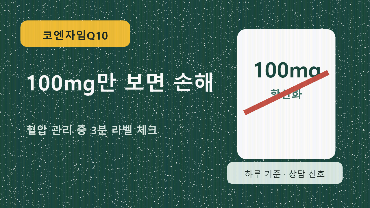 코엔자임Q10 100mg만 보면 손해, 혈압 관리 중 3분 라벨 체크 대표 이미지